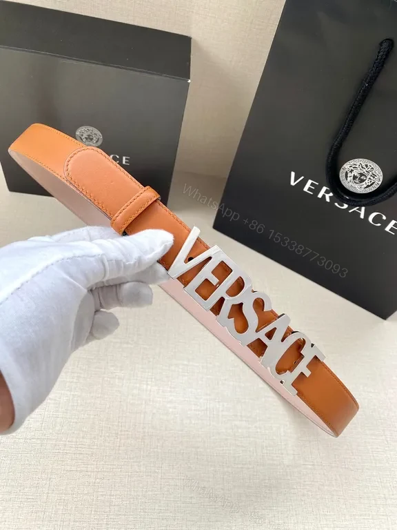 View 8 of Versace Leather Belt with Logo Buckle - Subtle Luxury, Bold Identity