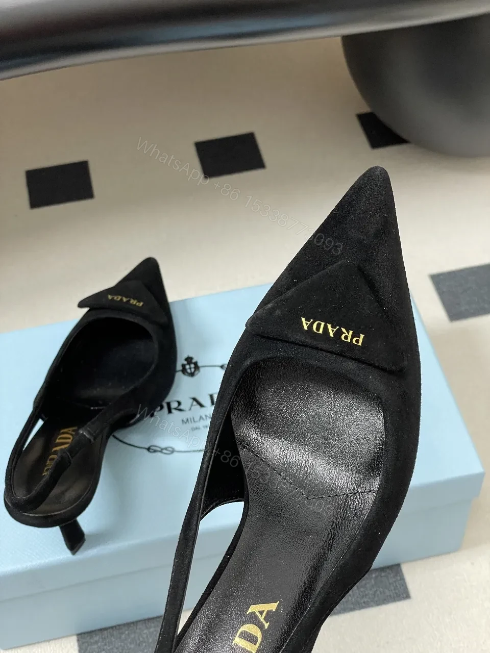 View 7 of Black Suede Pointed-Toe Slingback Heels, Luxe Minimalist Style