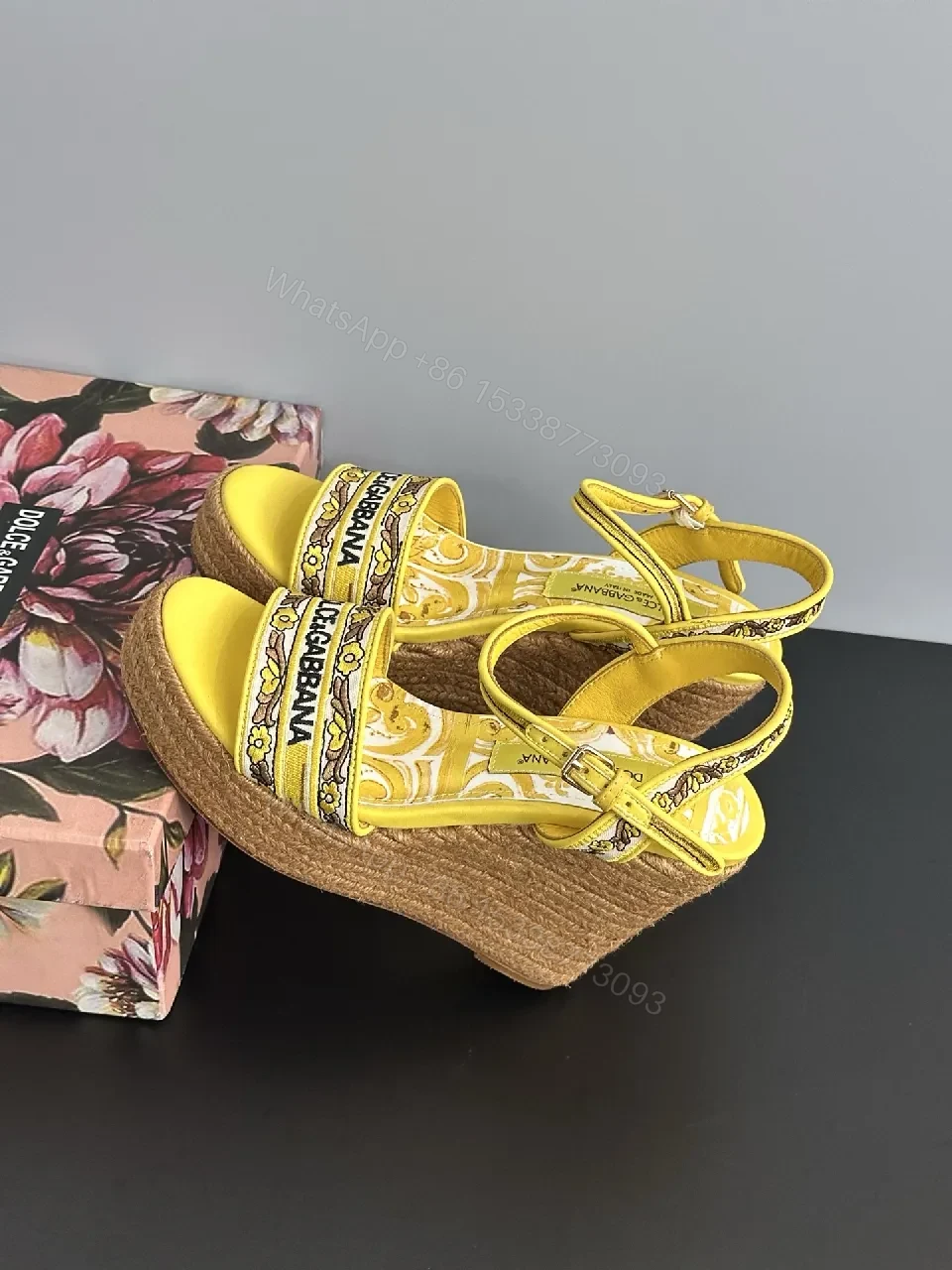View 8 of Yellow Velvet-Logo Platform Sandals: Bold Summer Statement Pair