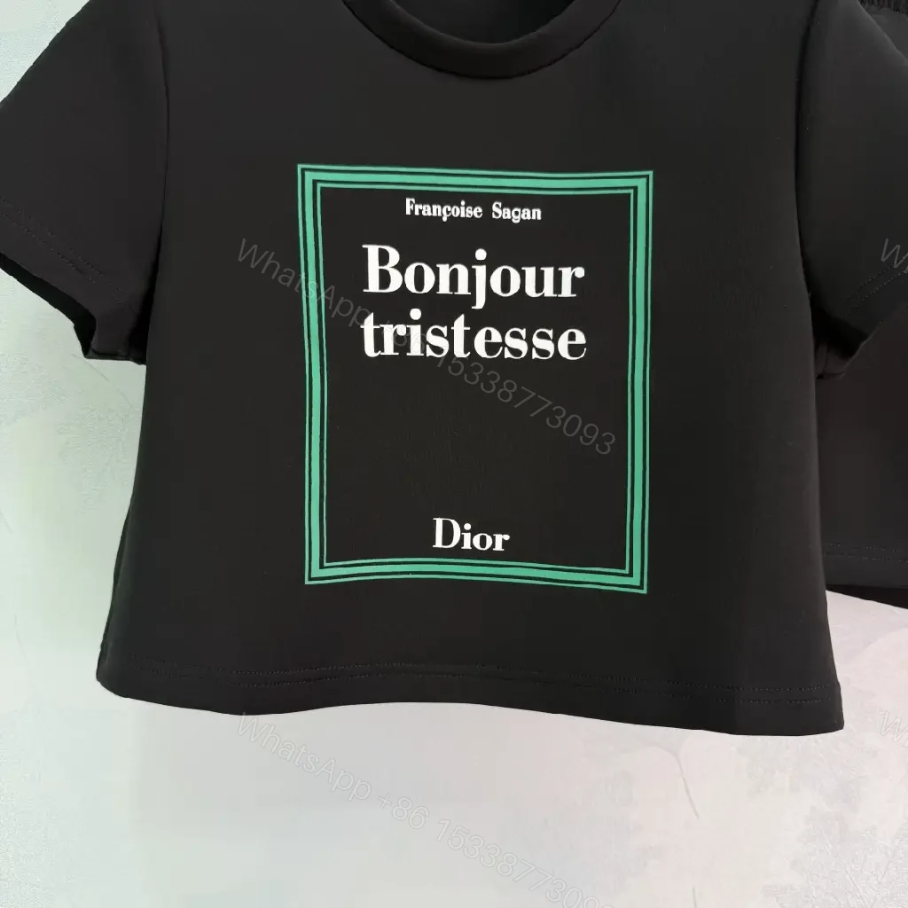 View 3 of Black Cotton Tee Shorts Set, Casual Dior Label