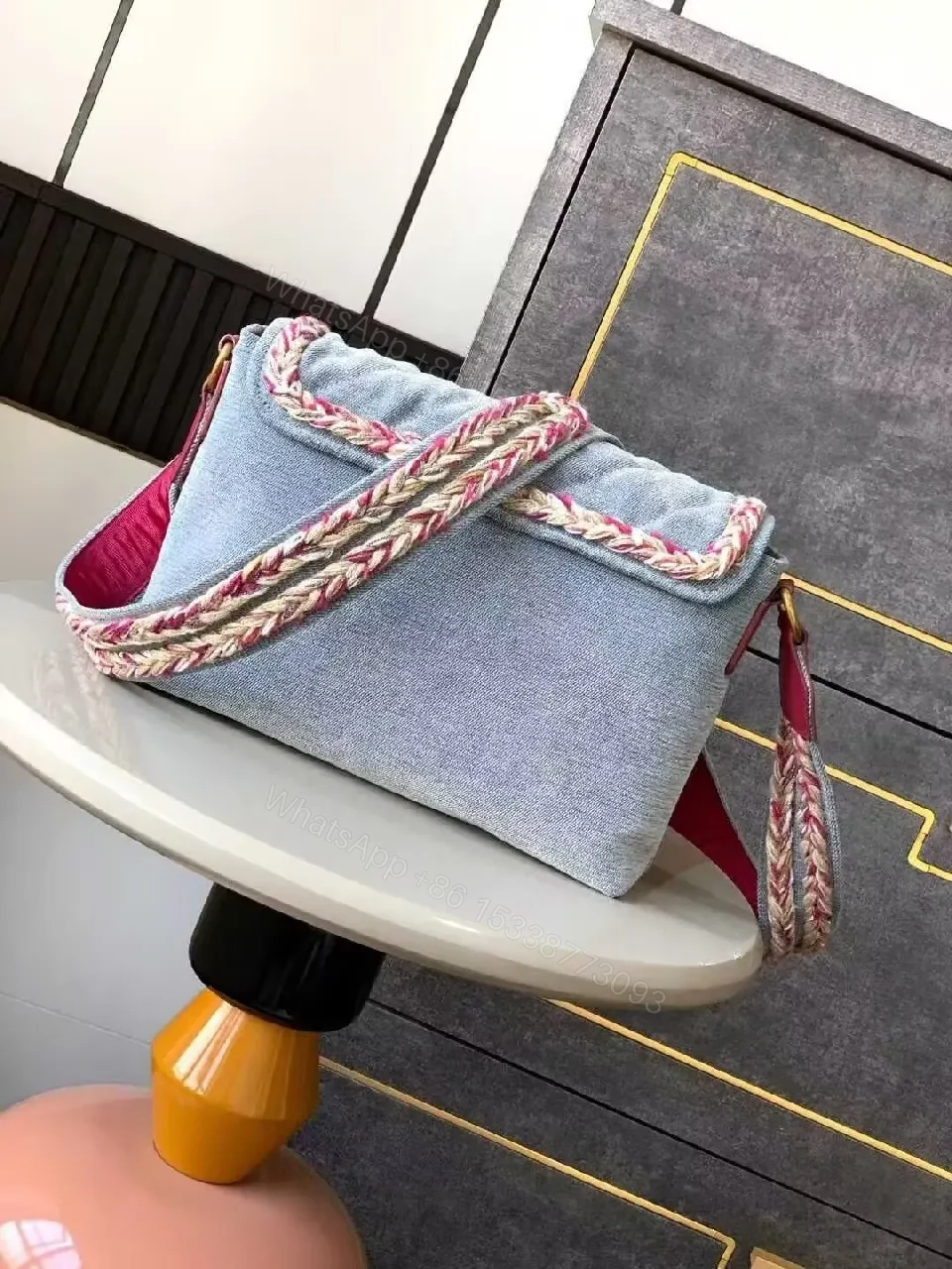 View 3 of Denim-Blue Braided-Detail Shoulder Bag: Everyday Luxury