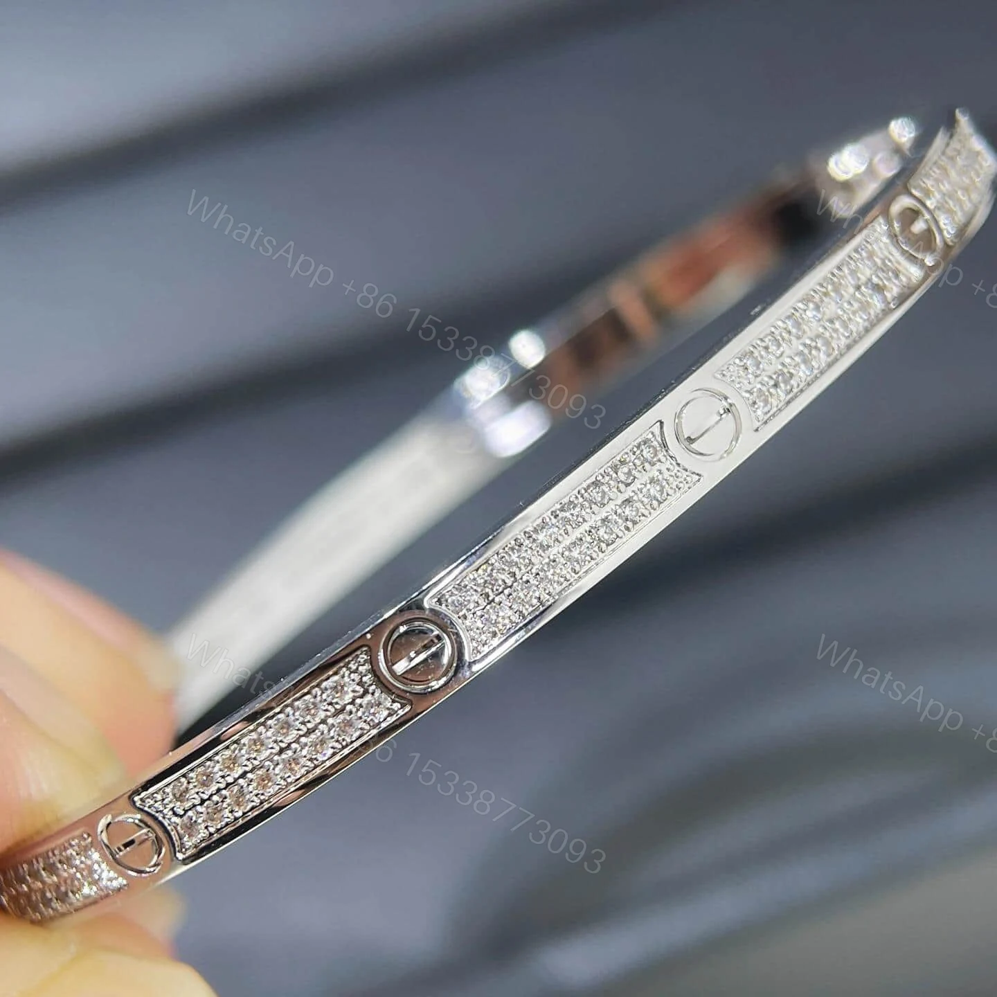 View 4 of Cartier Thin Love Bracelet Pave Diamonds White Gold N6710817