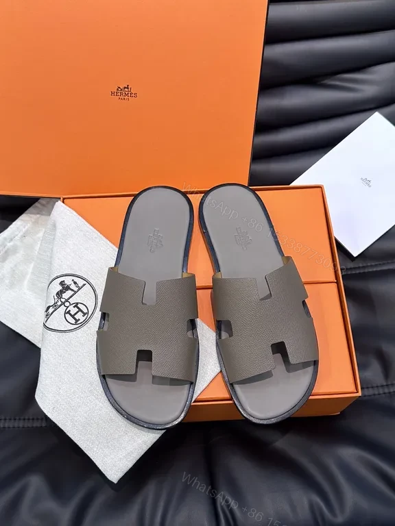 Hermes Oran H-Cutout Leather Sandal â€“ Taupe Calfskin Luxury — view 1
