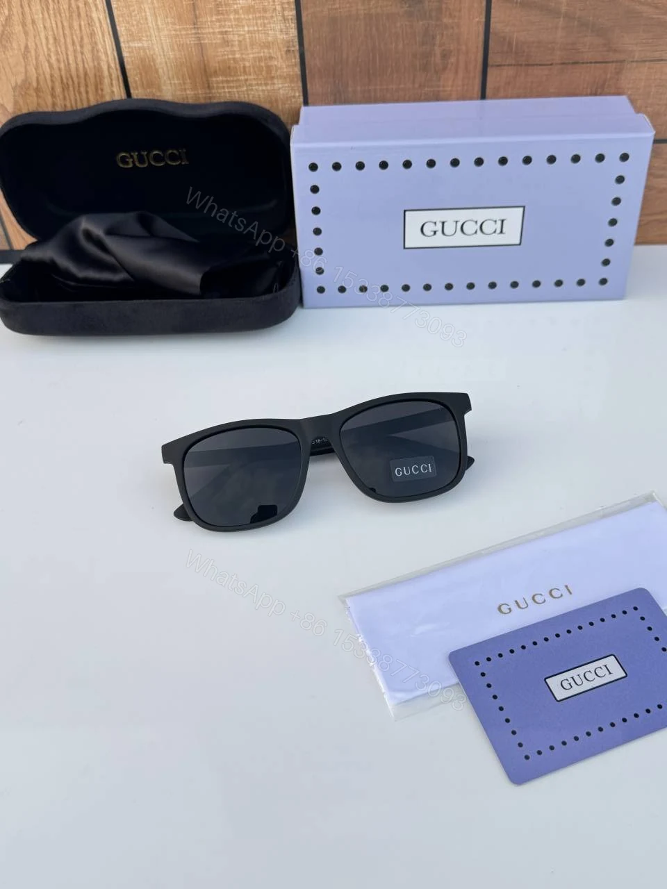 View 2 of First Copy Gucci 381 Matt Black Luxury Square Sunglasses UV Protection Premium Designer Eyewear