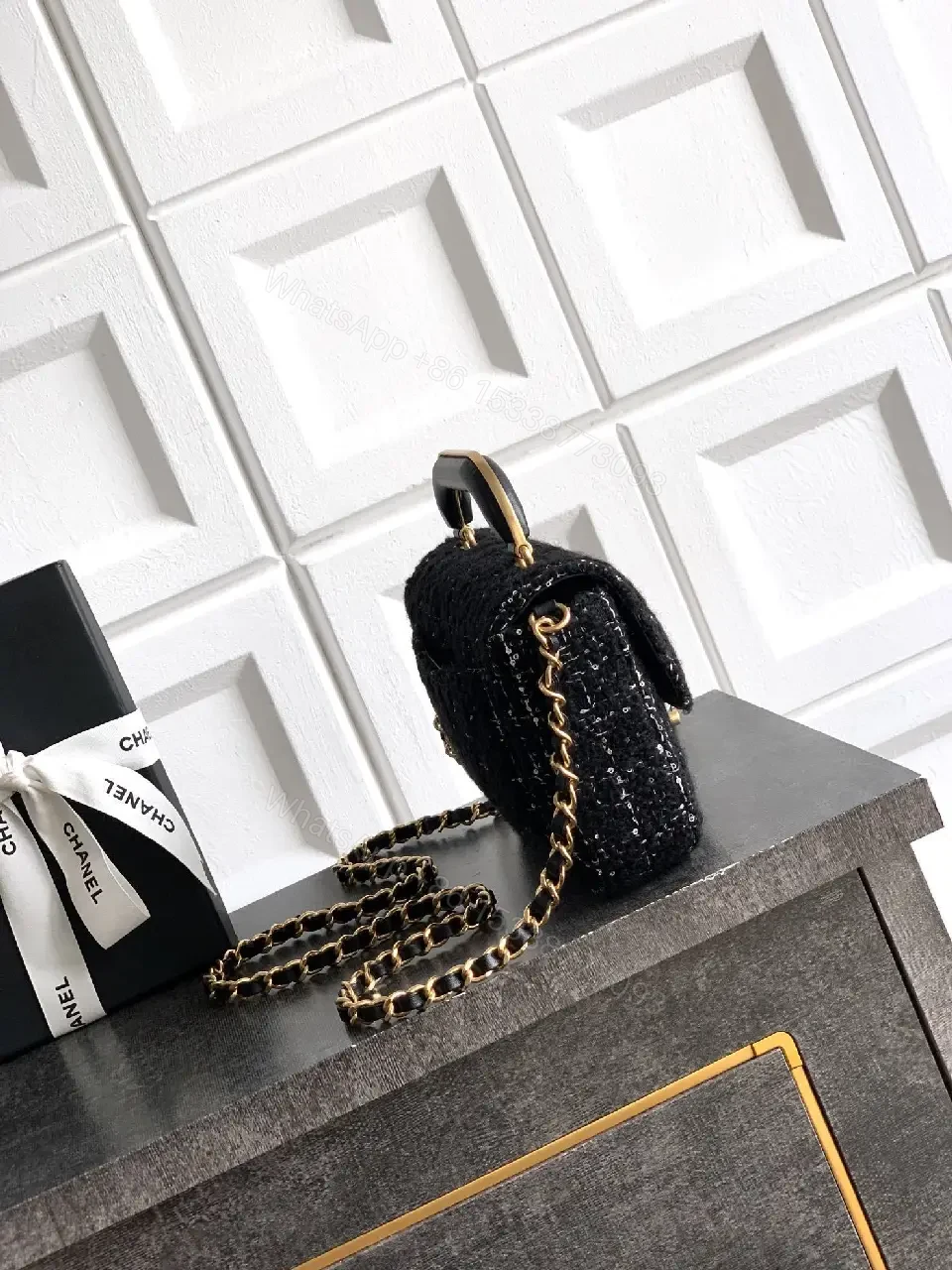 View 8 of Tweed Handbag: Compact Luxury with Gold Logo Clasp