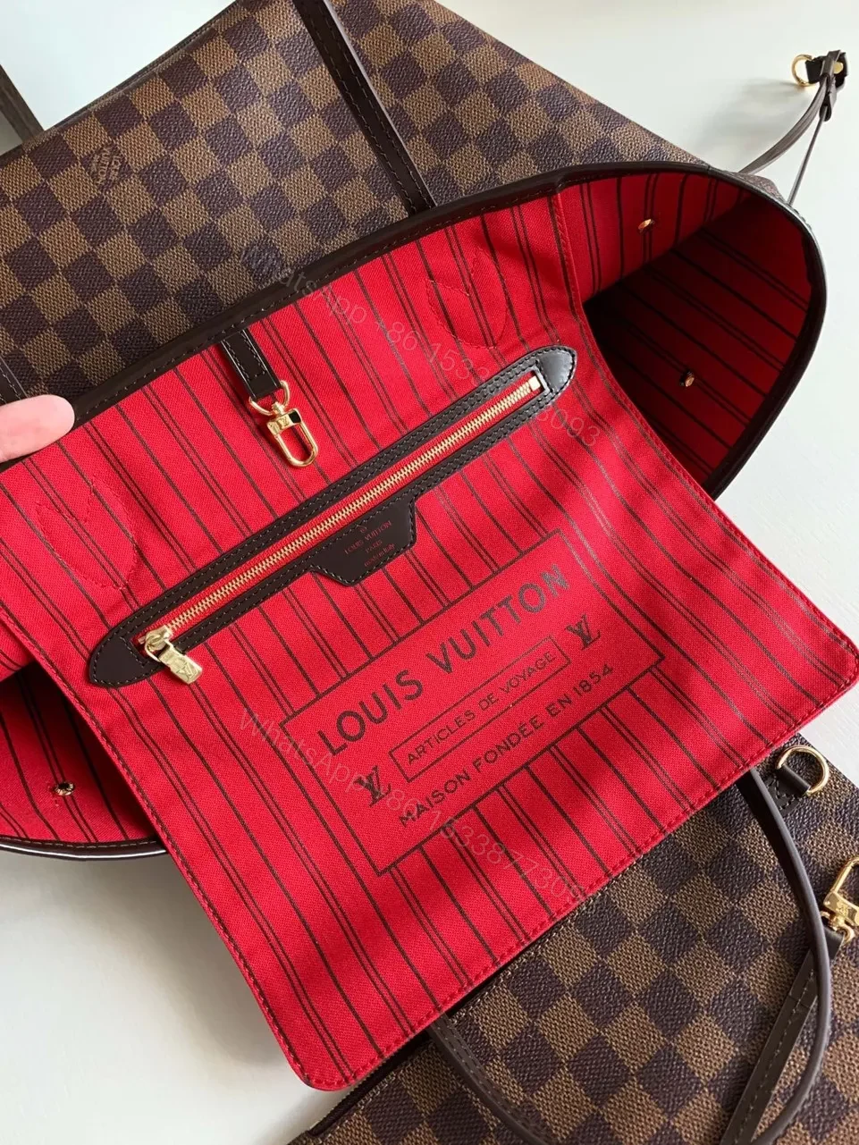 View 3 of Louis Vuitton LV Neverfull Checkered Pattern Handbags 32x29x17cm
