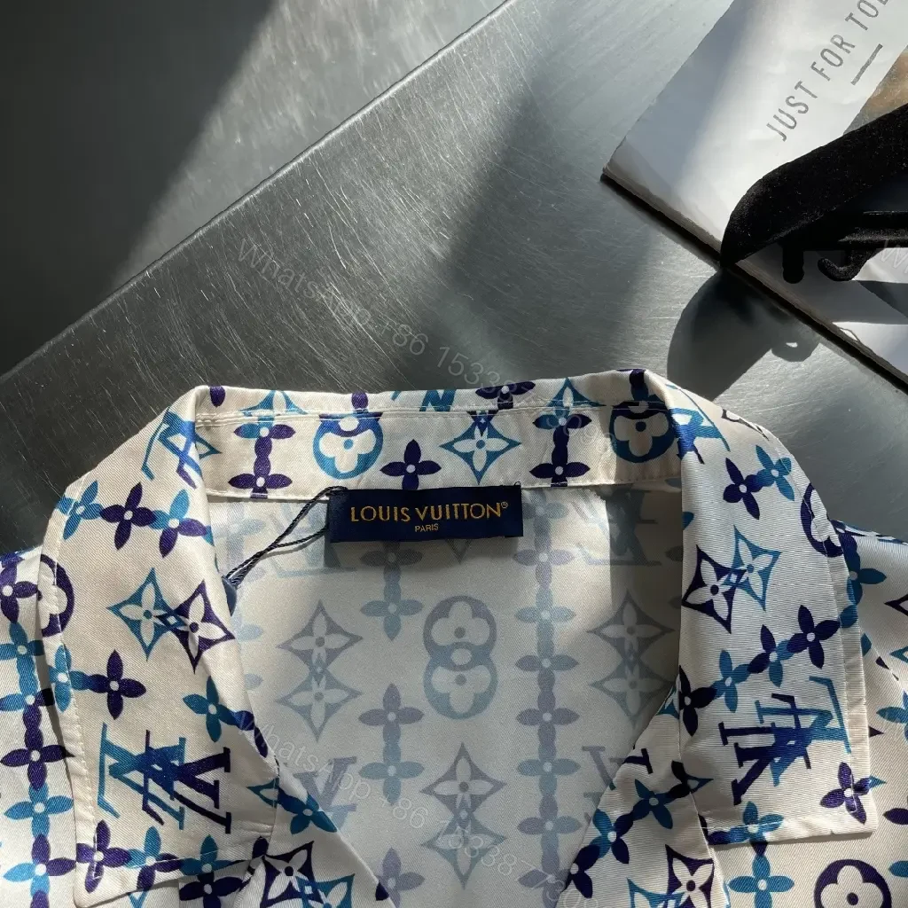 View 3 of Playful Monogram Shirt: Navy/Teal, Short-Sleeve, Camp Collar