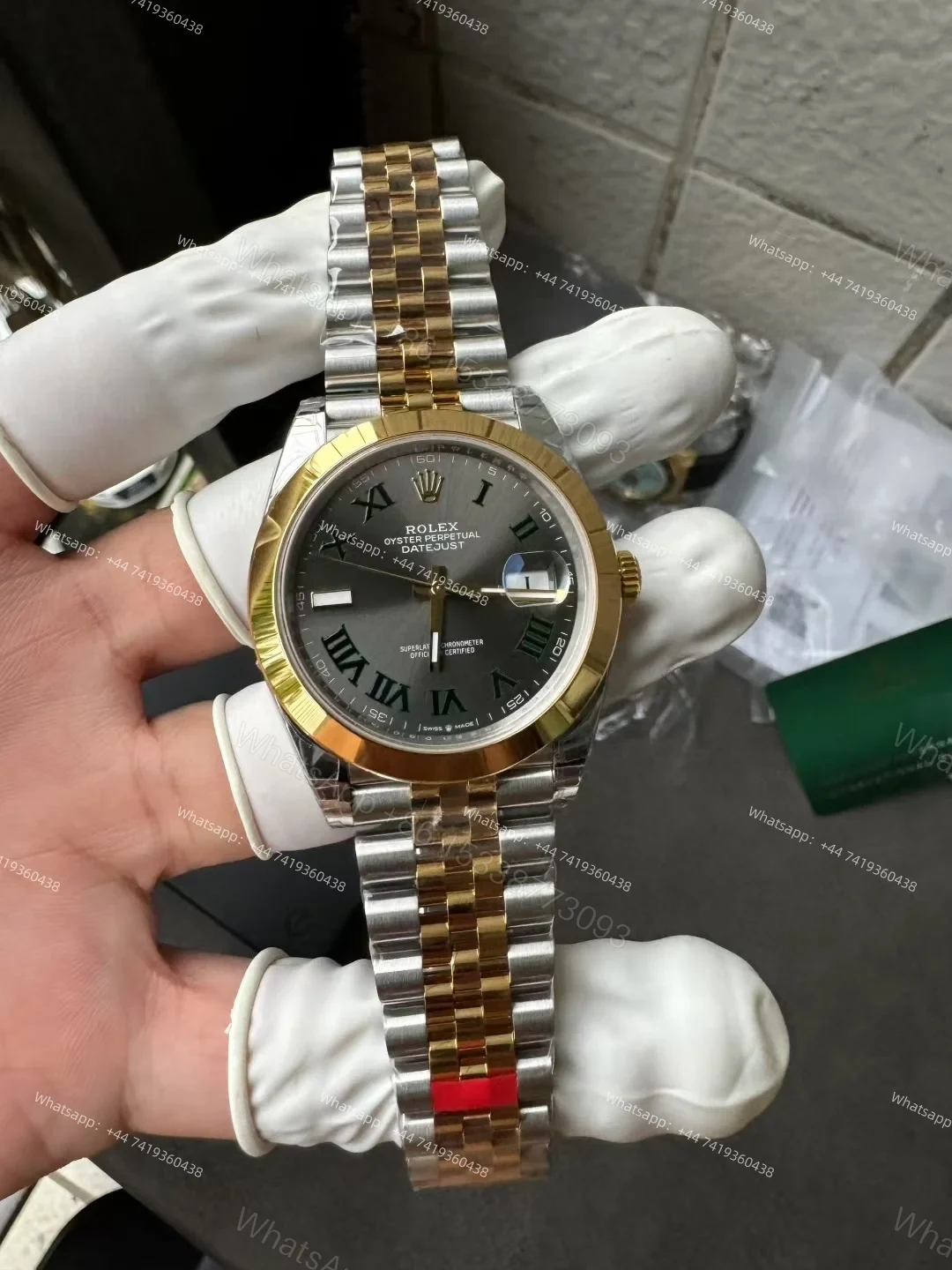 View 2 of Rolex Datejust M126303-0020 1:1 Replica Oystersteel & Yellow Gold Green Roman Dial Jubilee 41MM 3235 Movement Super Clone Watch