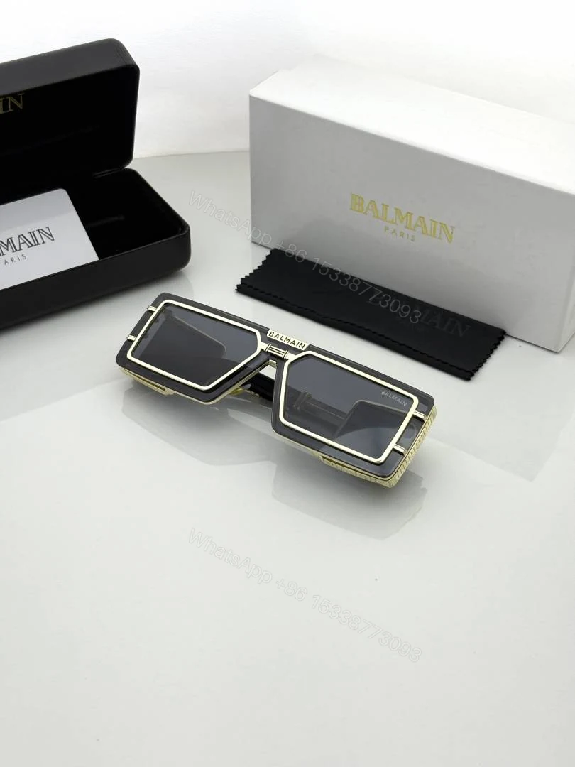 View 4 of First Copy Balmain Transparent Square Sunglasses Grey Lens Unisex UV Protection