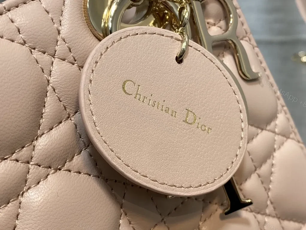 View 3 of Chic Blush Quilted Mini Bag with Gold Charms - Dior-Inspired