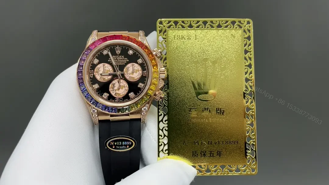 View 7 of Rolex Daytona Rainbow Everose Gold Black Strap Colorful Diamond Bezel 40mm RLX-DAY-RBW-RG-BLK40-RUB