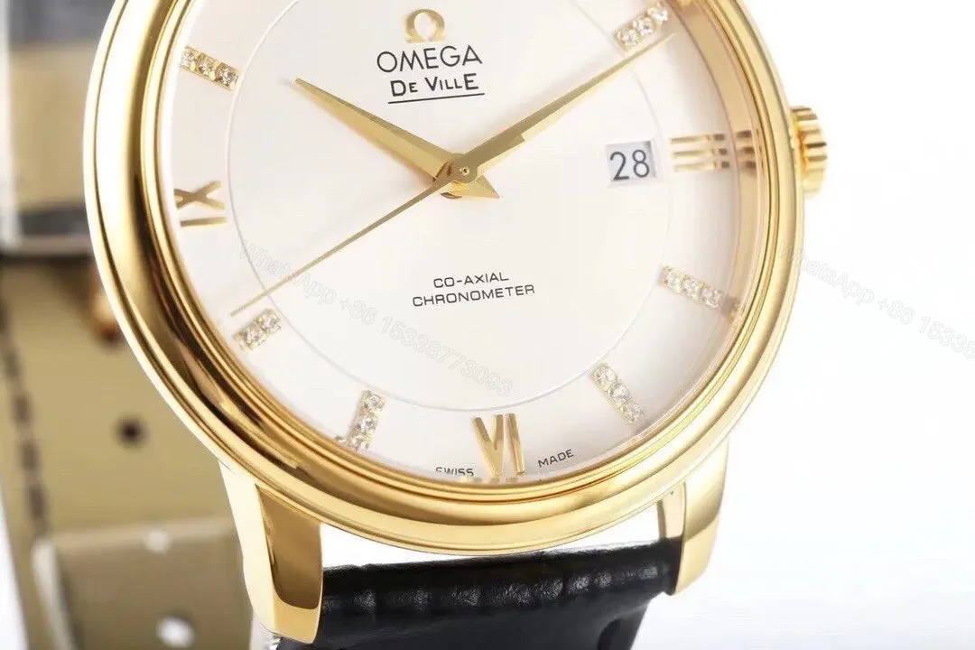 View 4 of MKS Omega De Ville Prestige Replica Watch Gold with Black Leather Strap