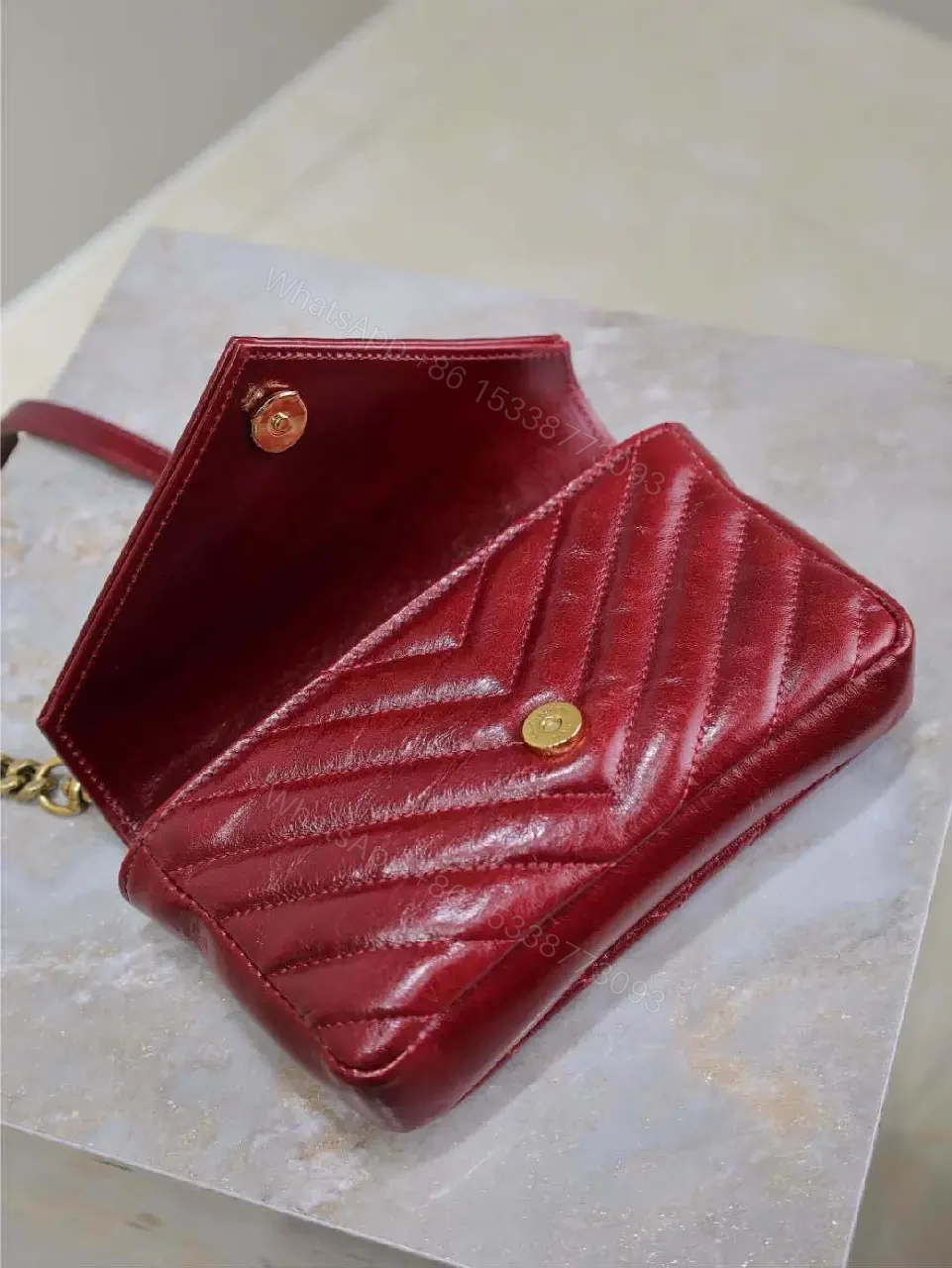 View 7 of Burgundy Quilted Crossbody Bag: Gold Hardware, Structured Style