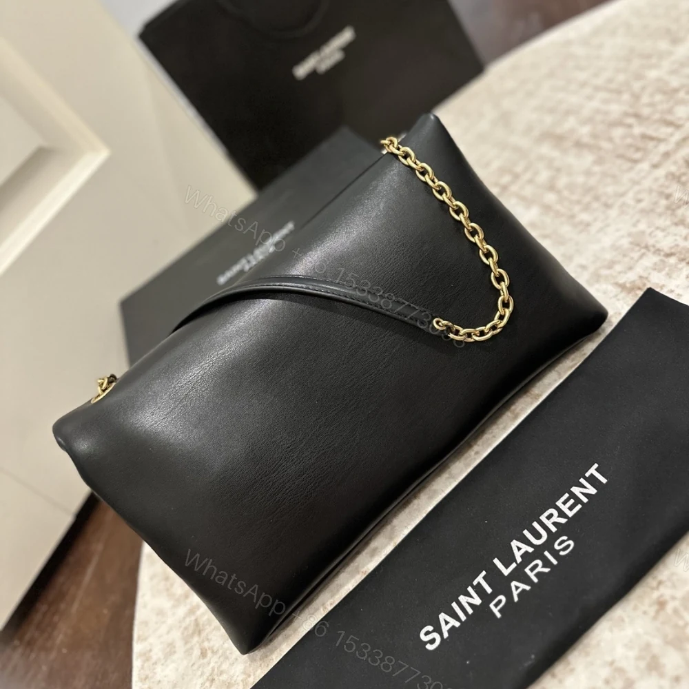 View 8 of Saint Laurent Cassandre XXL Pouch On Chain In Shiny Black 35Cm