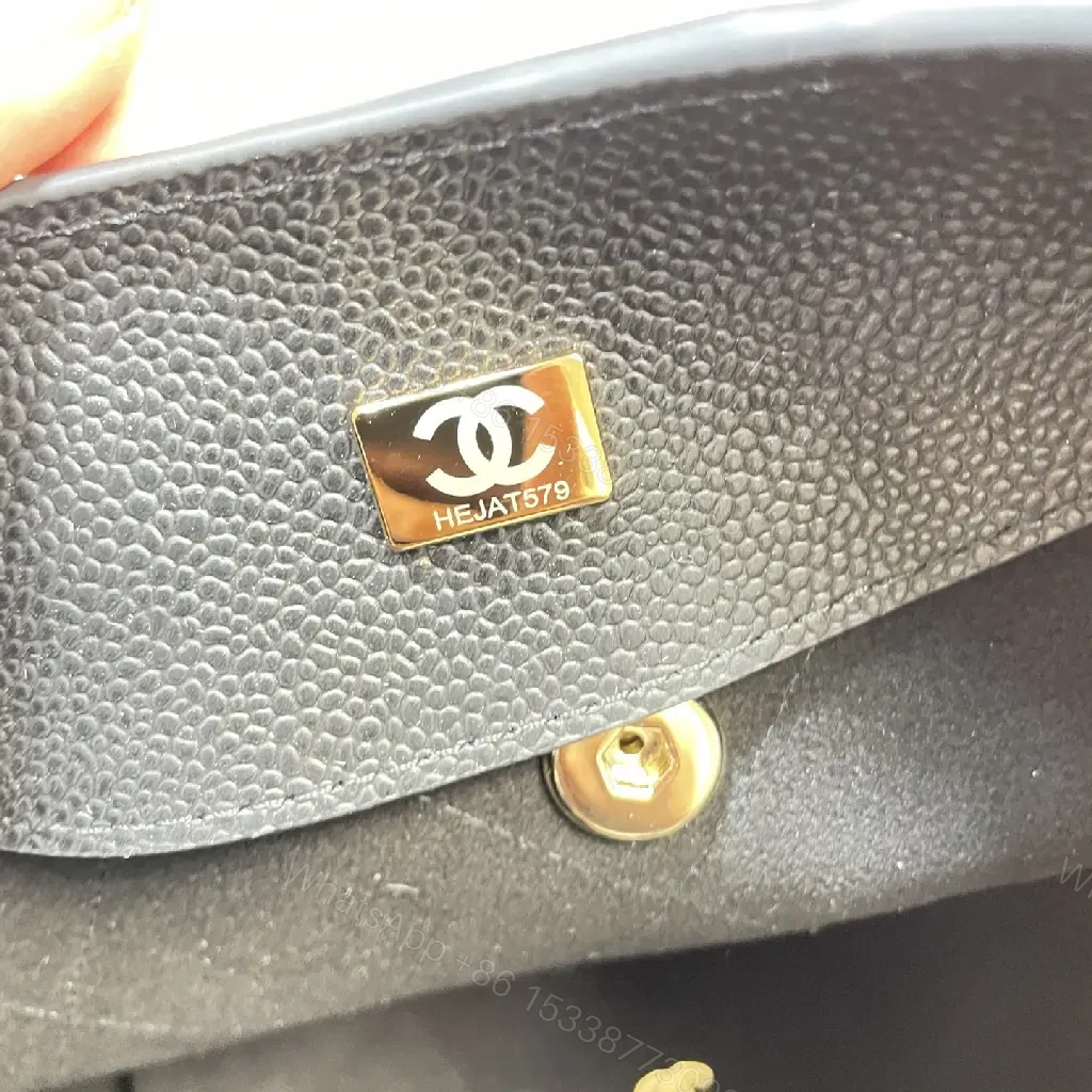 View 8 of Black Quilted Leather Shoulder Bag with Chain Straps and Chanel Logo