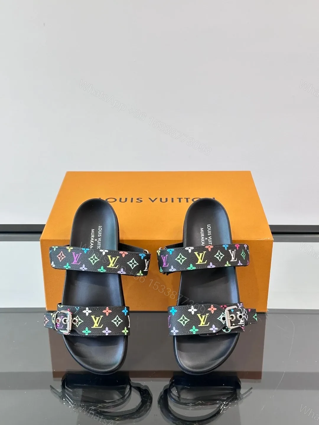 View 6 of LV Men Black Multicolor Canvas Straps Sandals