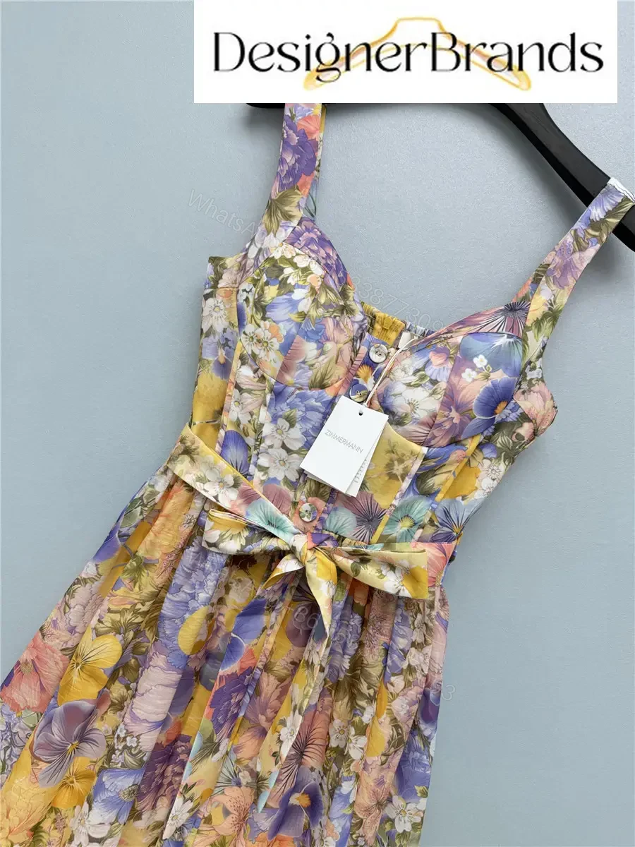 View 3 of Zimmermann Tama Printed Linen-Blend Belted Midi Dress