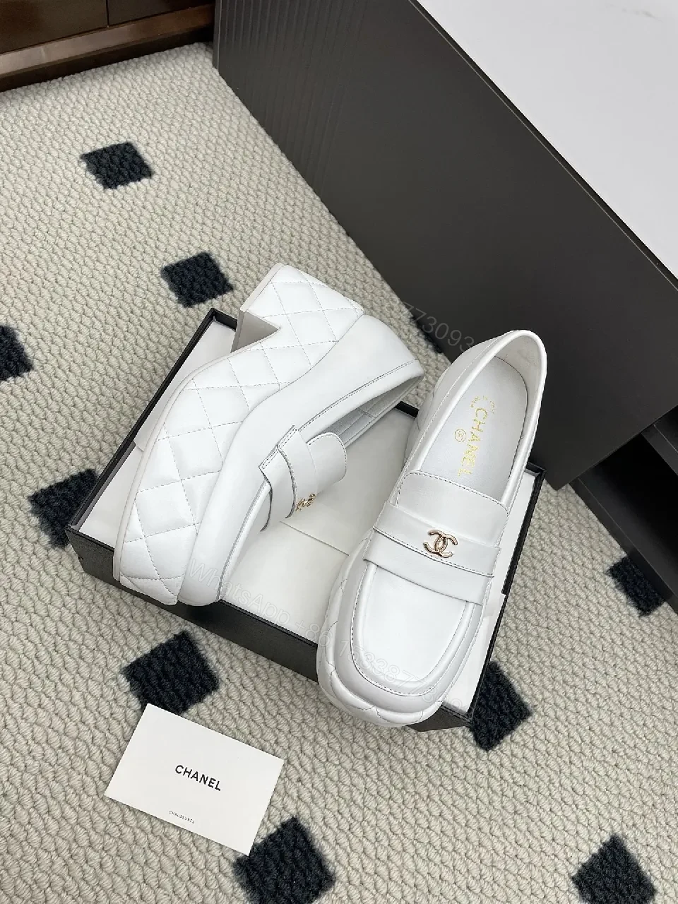 View 5 of White Leather Loafers: Gold Logo, Elevated Comfort