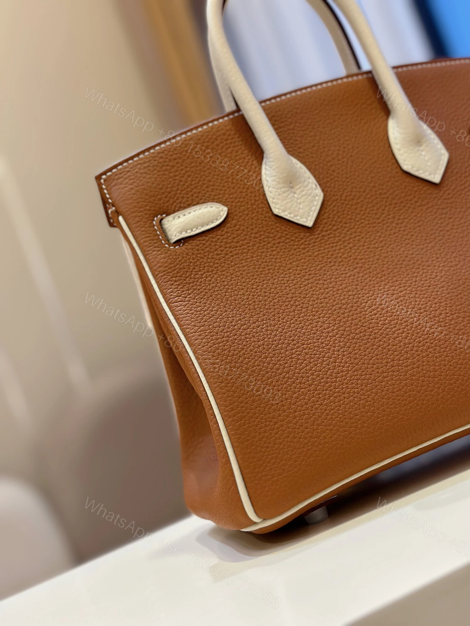 View 3 of Hermes Birkin 30 Brown/Beige Customize Palladium Hardware