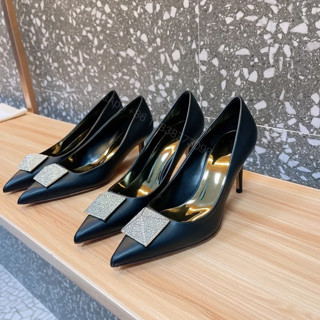View 4 of Valentino Women Black Leather Embellished Pumps
