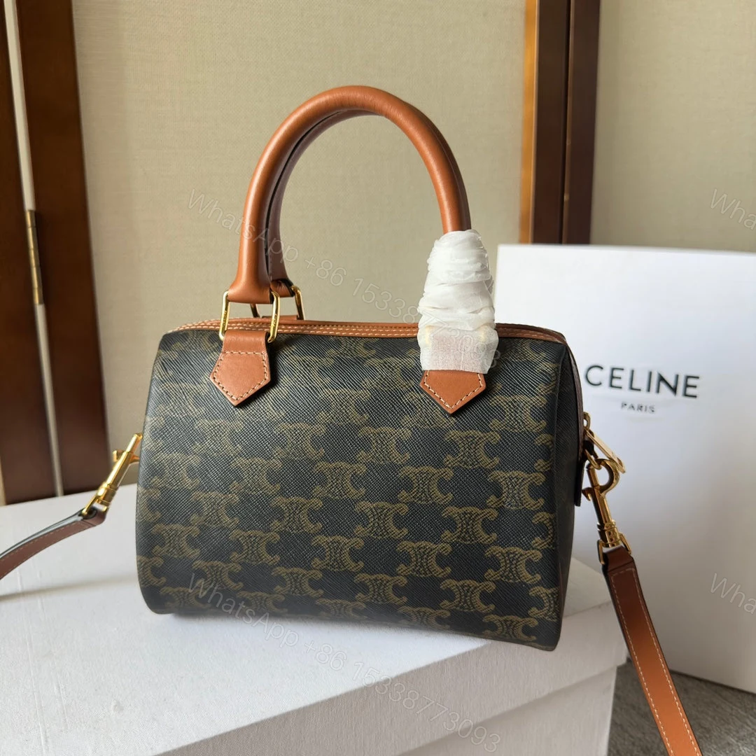View 3 of CELINE SMALL BOSTON CUIR TRIOMPHE IN TRIOMPHE CANVAS AND CALFSKIN TAN