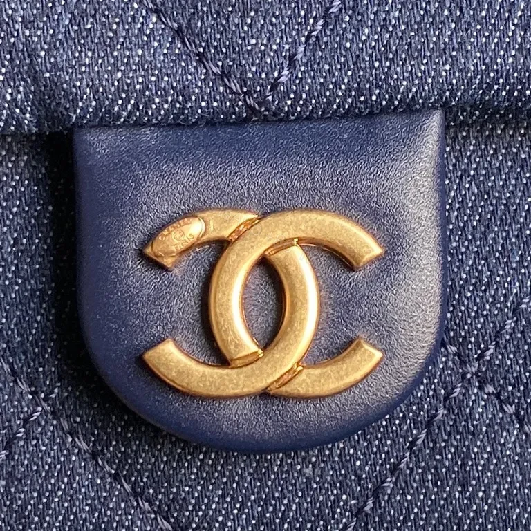 View 5 of Chic Denim Quilted Satchel with Gold Chain Strap