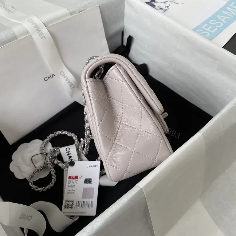 View 3 of Soft Quilted Pink Mini Bag with Iconic Chain Strap