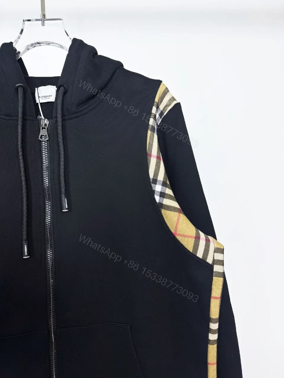 View 10 of Bold Hoodie with Plaid Trim - Luxe Everyday Comfort Hoodie