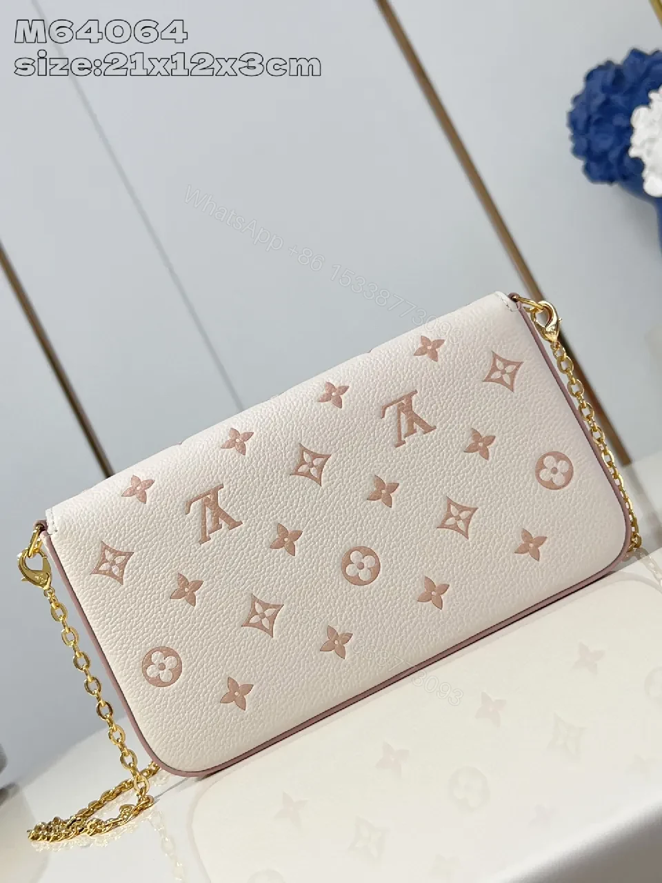 View 5 of White Calfskin Wallet-on-Chain: Monogram Luxe Stitching