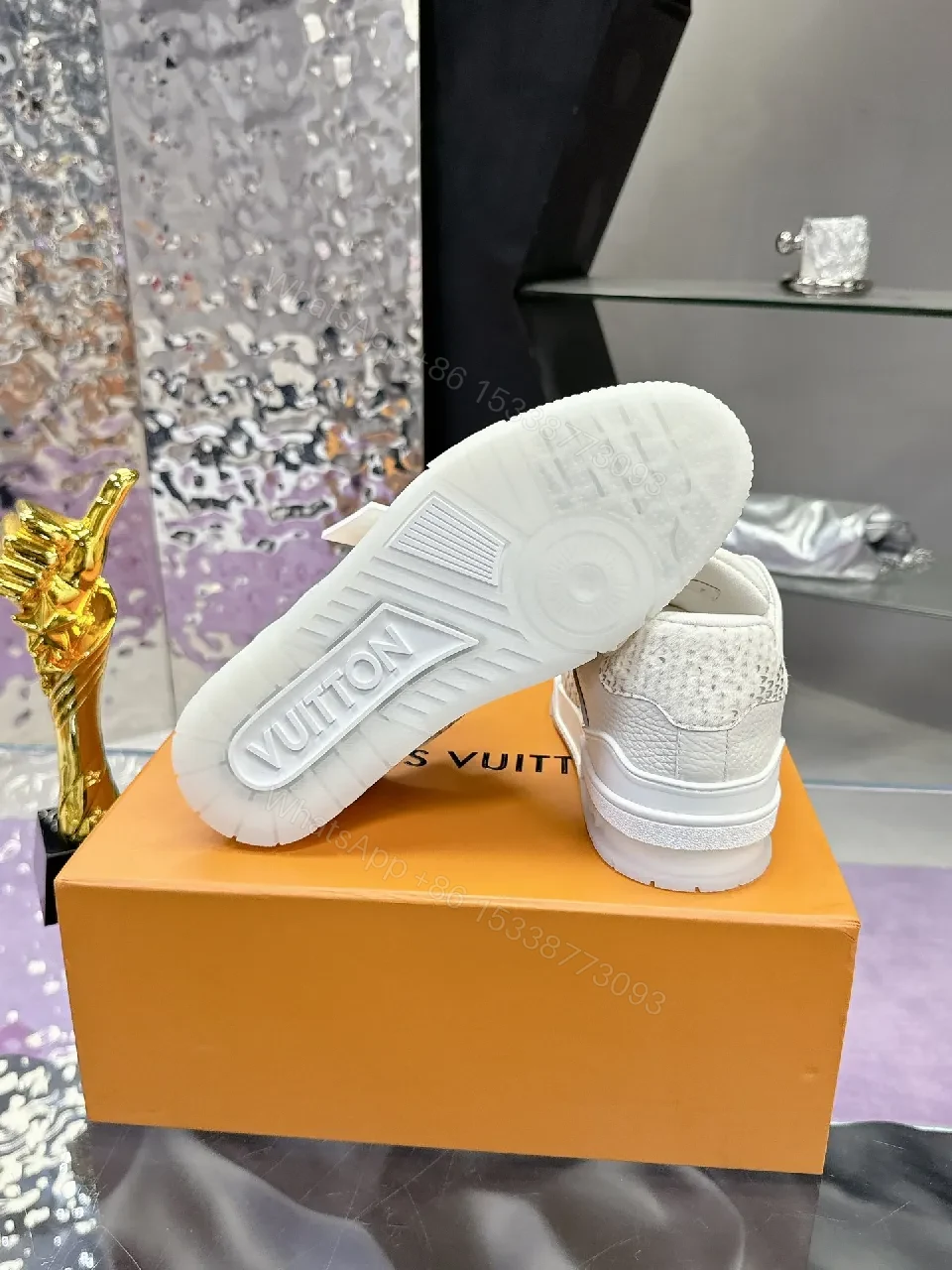 View 8 of White Leather-Luxe Snakeskin Runner: Modern Minimal Luxury Sneaker
