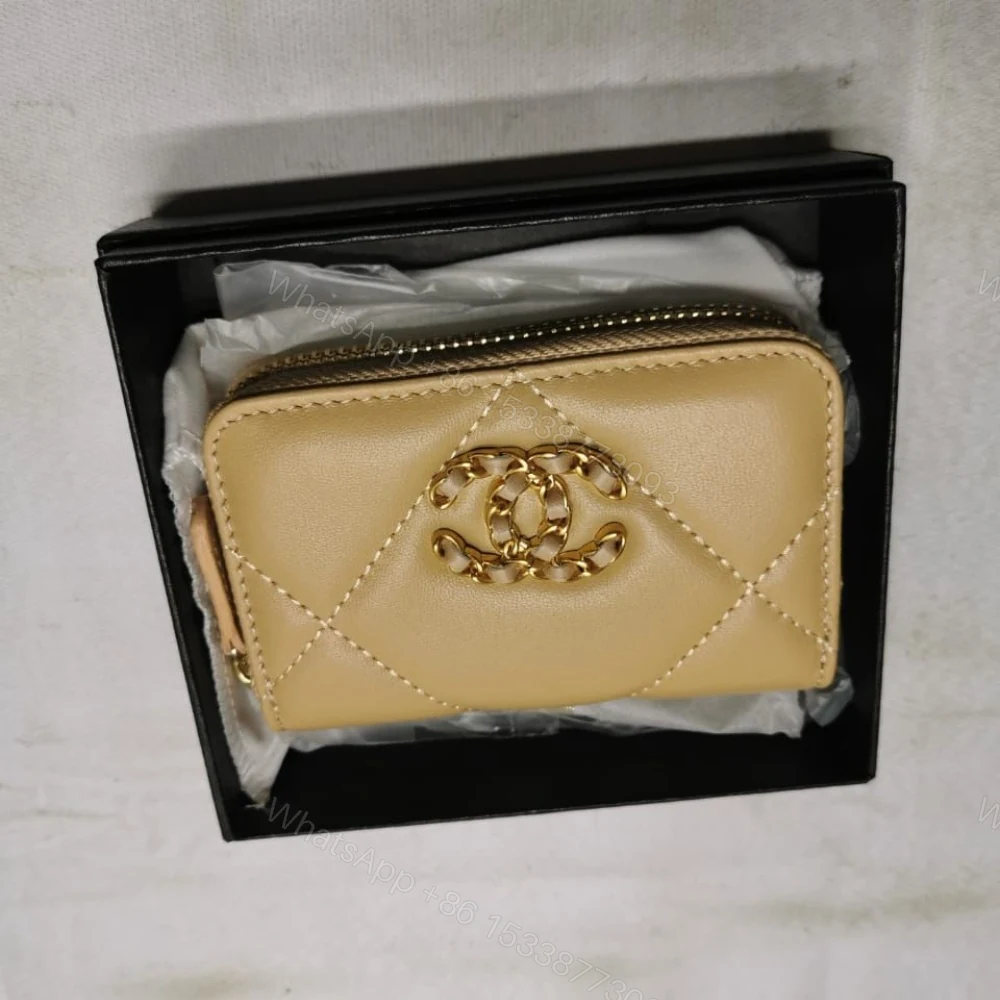 View 2 of Chanel 19 Card Holder With Zipper Leather Beige Wallet 10Cm