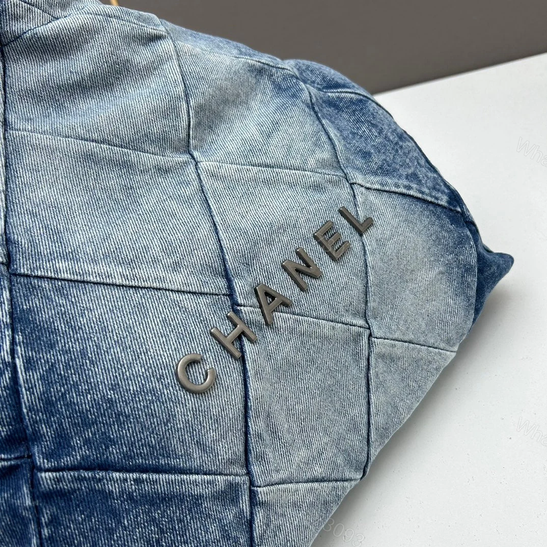 View 7 of Chanel Large 22 Bag Faded Blue Denim Silver Hardware