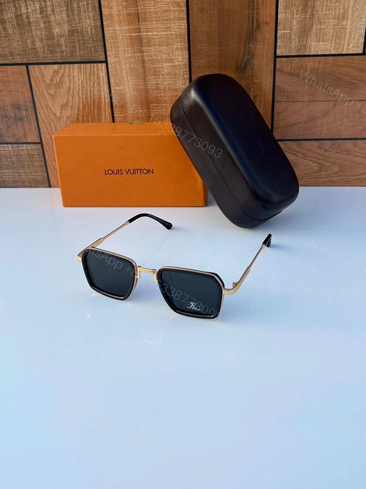 Louis Vuitton Classic Square Gold Sunglasses Black Lens — view 1