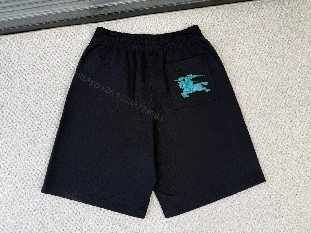 View 3 of Black Cotton Shorts, Classic, Burberry Logo Embroidery