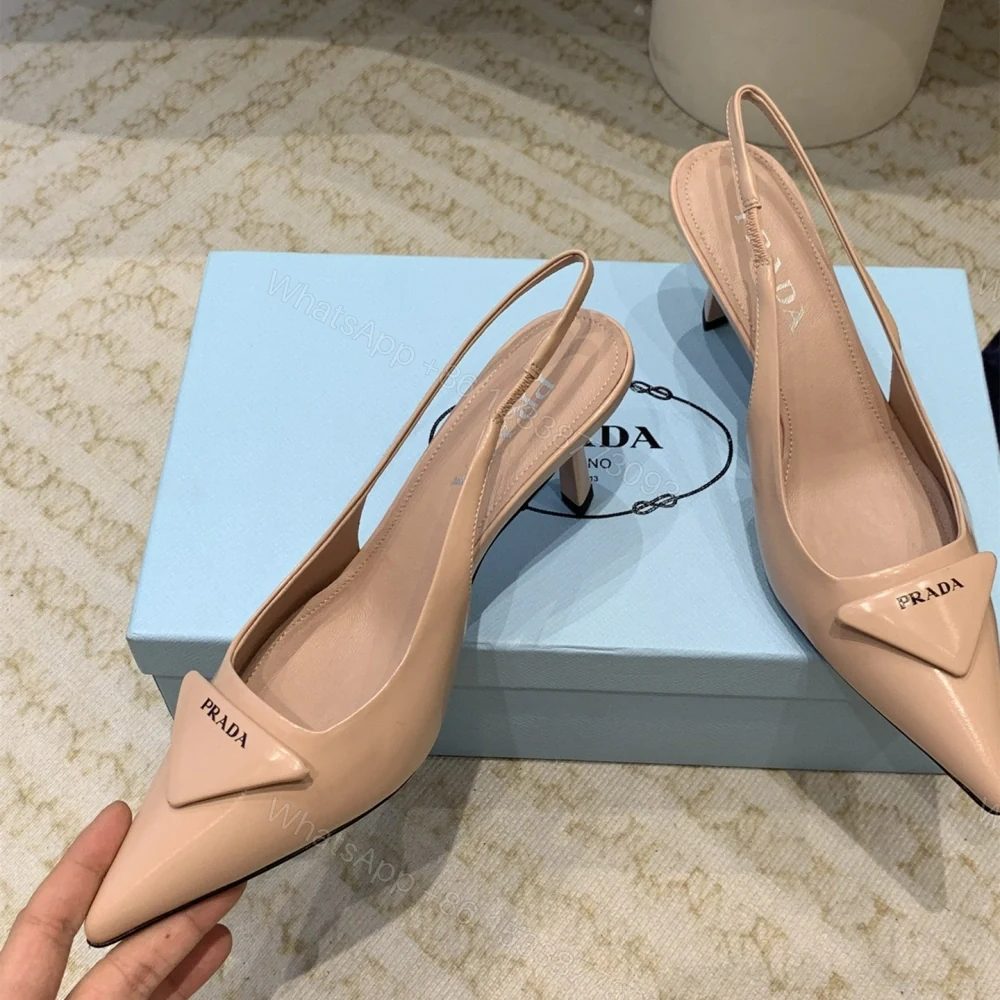 View 3 of 高仿Prada*1I901N露跟印花徽標高跟鞋7.5CM膚色免檢版