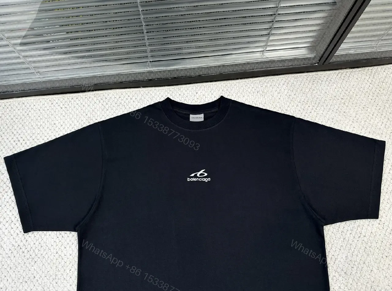 View 4 of Black Cotton Logo Tee, Minimalist, Balenciaga Style, Short Sleeve T-Shirt