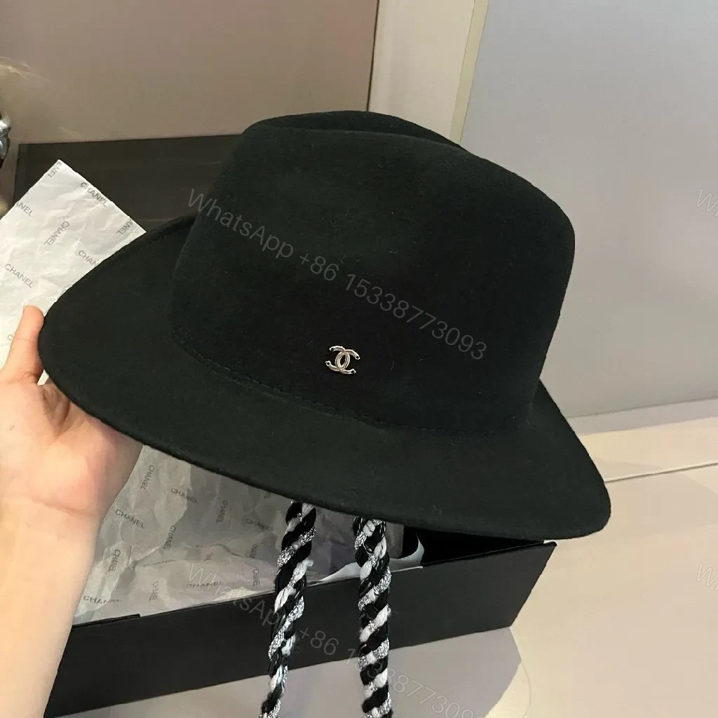 Black Wool Fedora with Luxe Logo Edge Hat — view 1