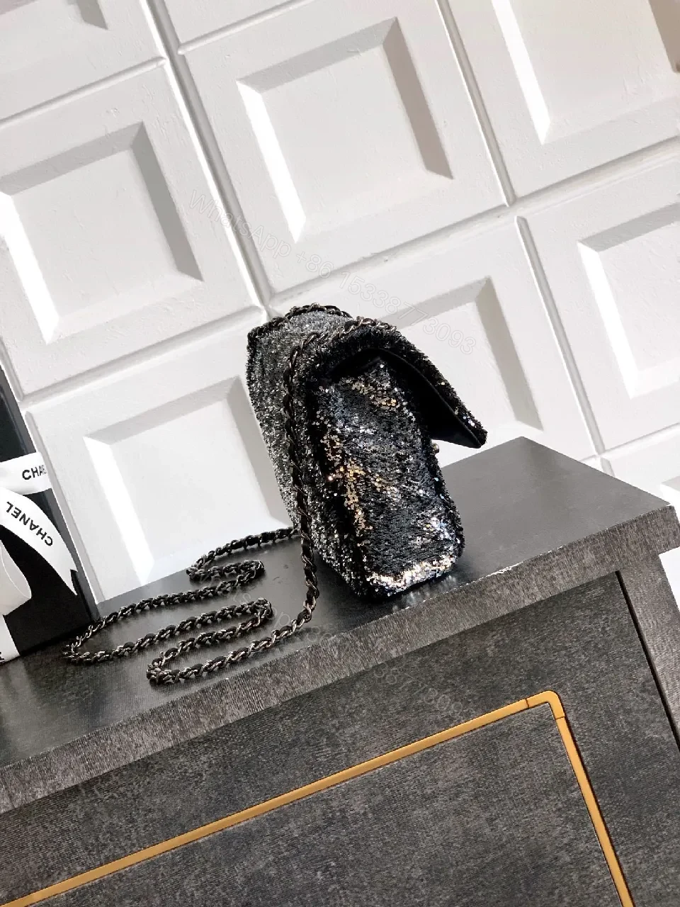 View 7 of Glossy Night Out Bag: Sequin-Quilted Chain-Top Shoulder Bag