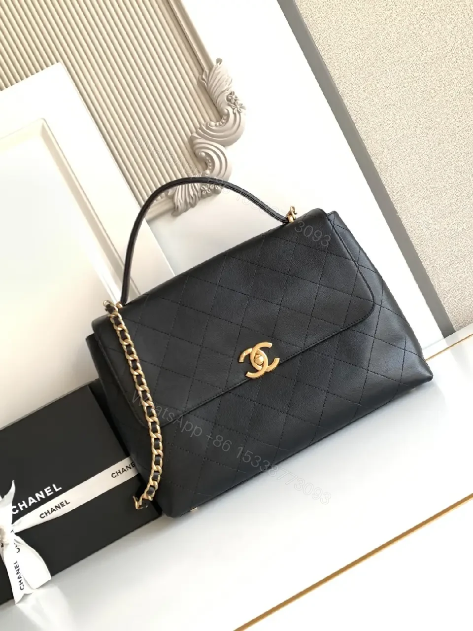 View 7 of Chic Quilted Flap Bag with Gold Hardware, Shoulder Style