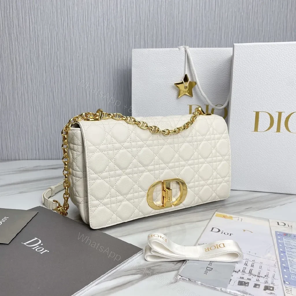 View 4 of Ivory Quilted Leather Shoulder Bag with Gold Hardware