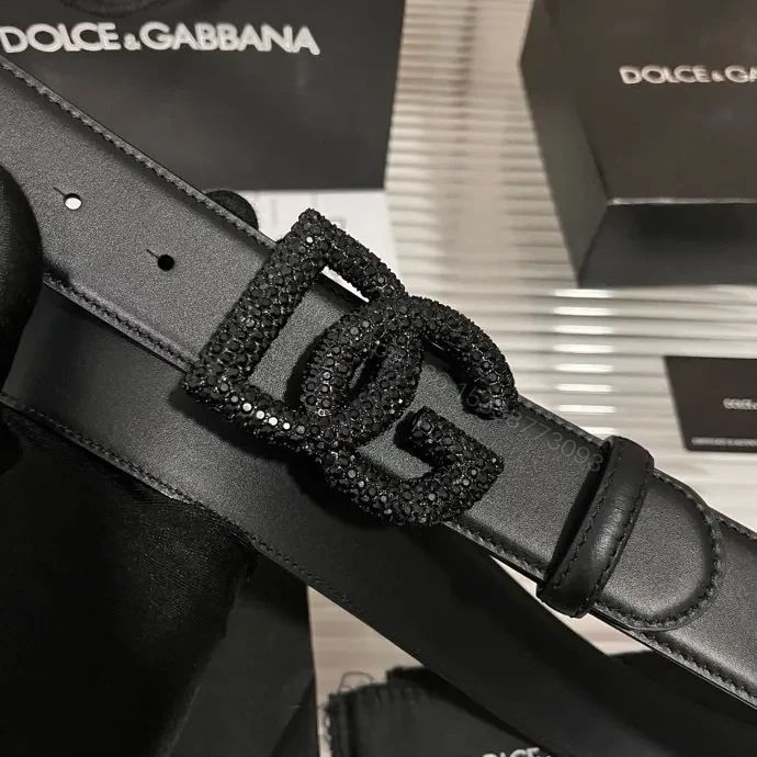 View 2 of Chic Black Leather Belt with Glitter Buckle – Luxury Accessory