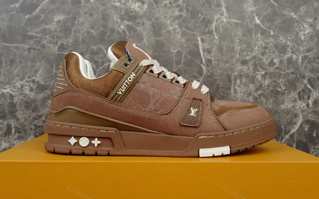 View 6 of Brown Leather & Mesh Louis-Style High-Top Sneakers, Cushioned Comfort
