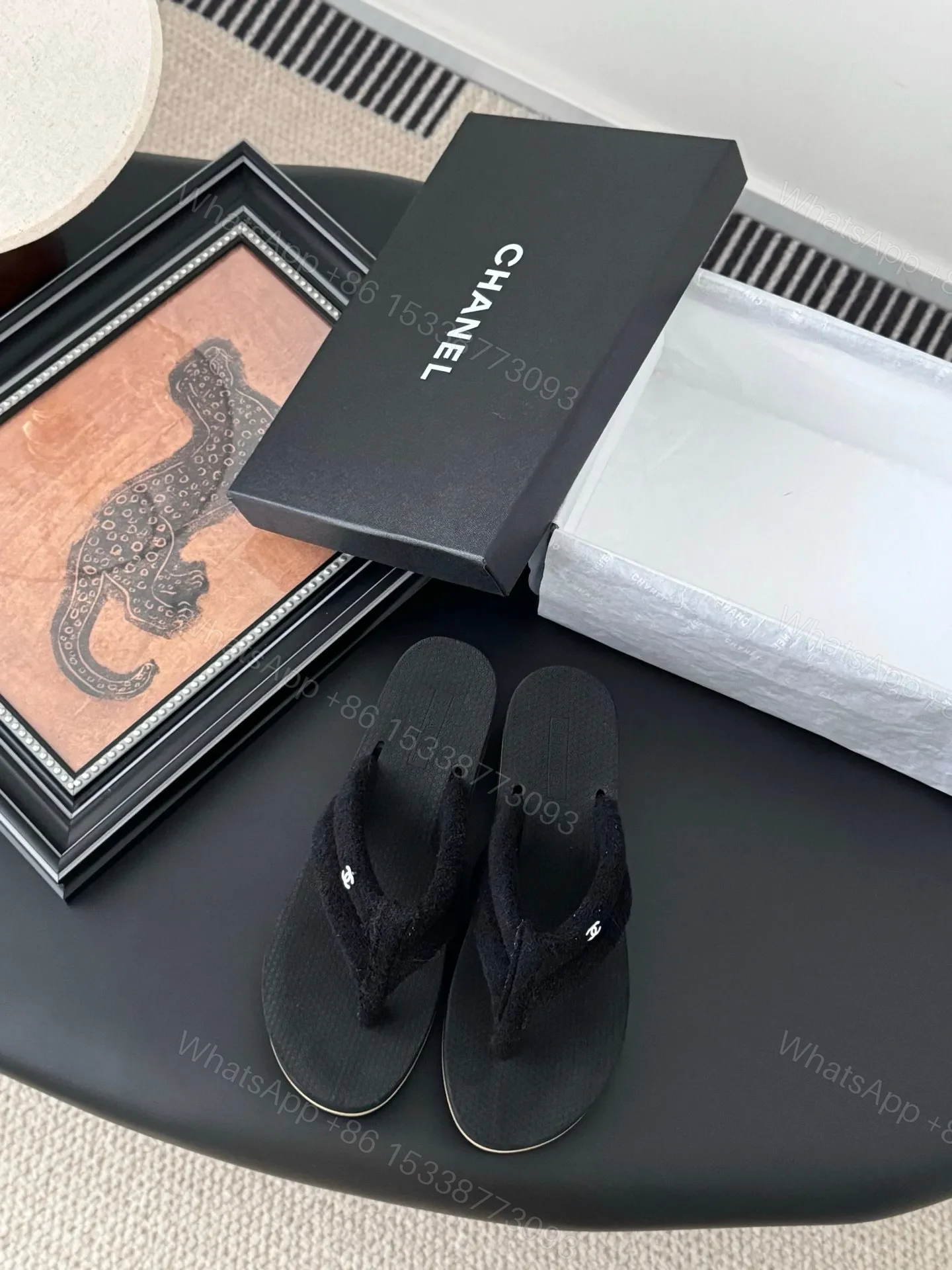 Chanel Women Black Fabric Strap Flip Flop Sandals — view 1