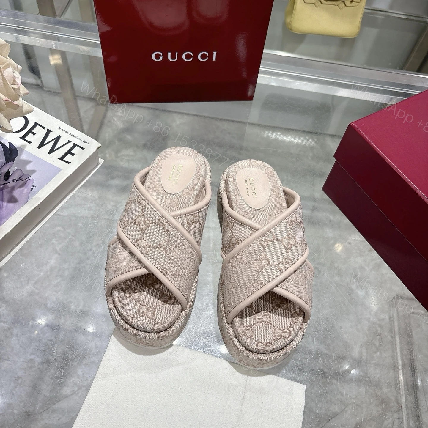 View 4 of GUCCI WOMEN’S GG PLATFORM SANDAL LIGHT PINK 816798 FAD9D 6845