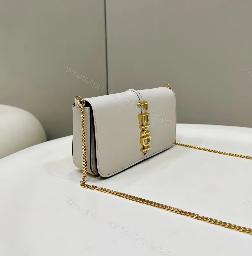 View 10 of Chic White Leather Satchel with Gold Chain Details