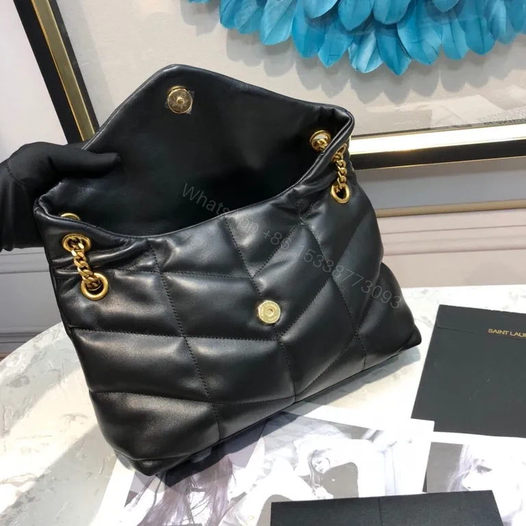 View 6 of Chic Calfskin Flap Bag with Gold Chain - Quilted, Classic