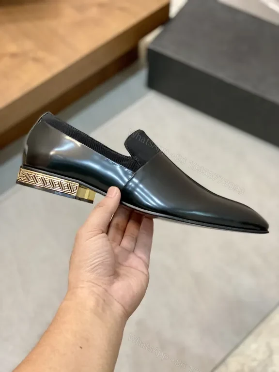View 2 of Black Patent Loafers + Greek Key Heel + Luxury Everyday Shoes