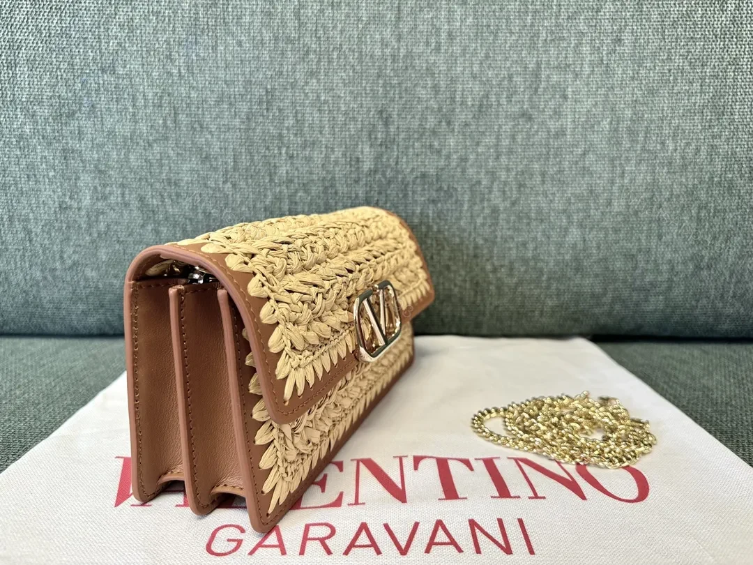 View 2 of Natural Straw-Woven Crossbody with Gold Buckle Strap