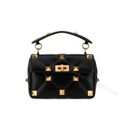 VALENTINO GARAVANI ROMAN STUD CHAIN LINK SHOULDER BAG IN BLACK — view 1