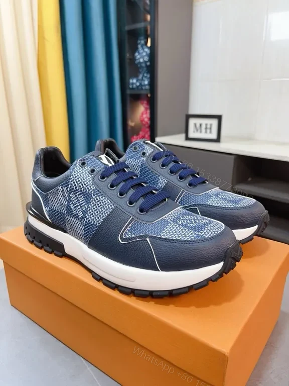 View 8 of Navy LV-Inspired Sneakers: Checkerboard Logo, Low-Top